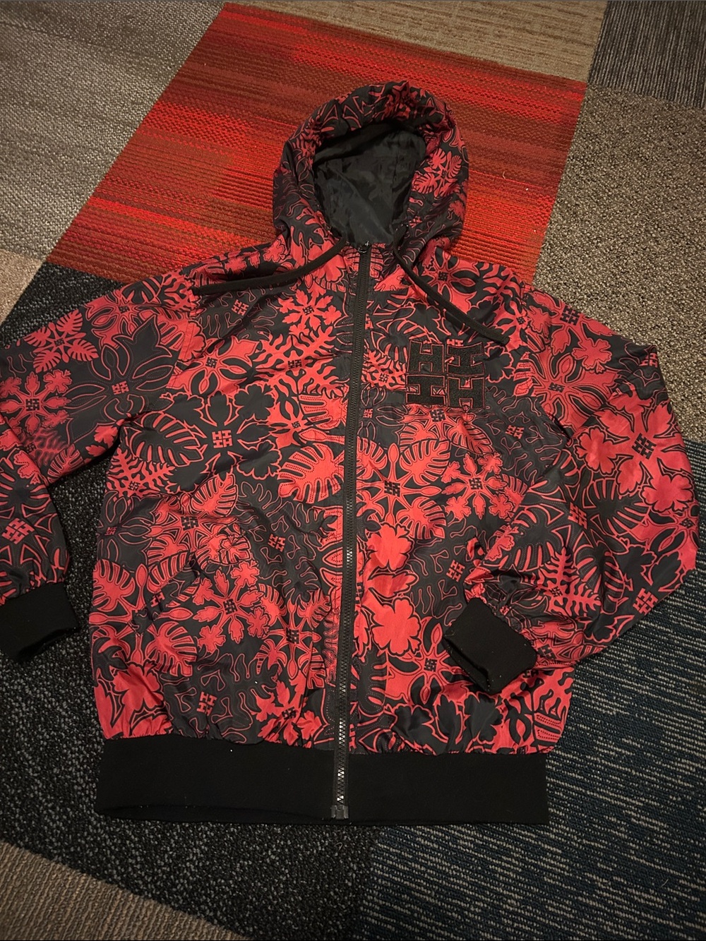 Hawaiis finest Red & Black Floral Zip-Up Hooded Jacket